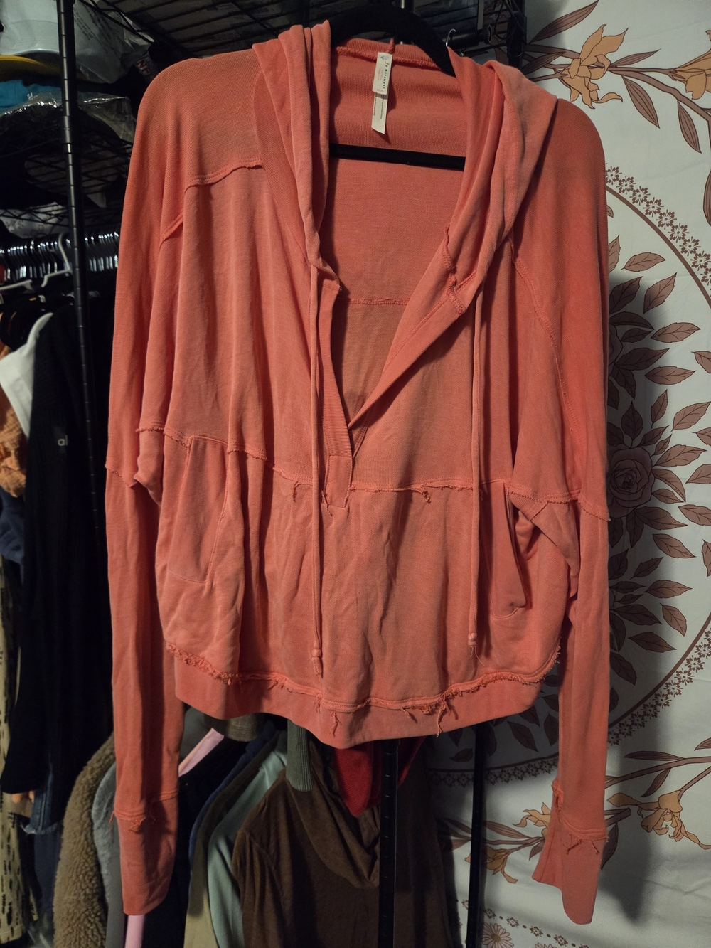 Free People Coral-Pink Lightweight Hooded Pullover